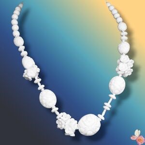 Vintage Signed West Germany White Floral Beaded Necklace 468